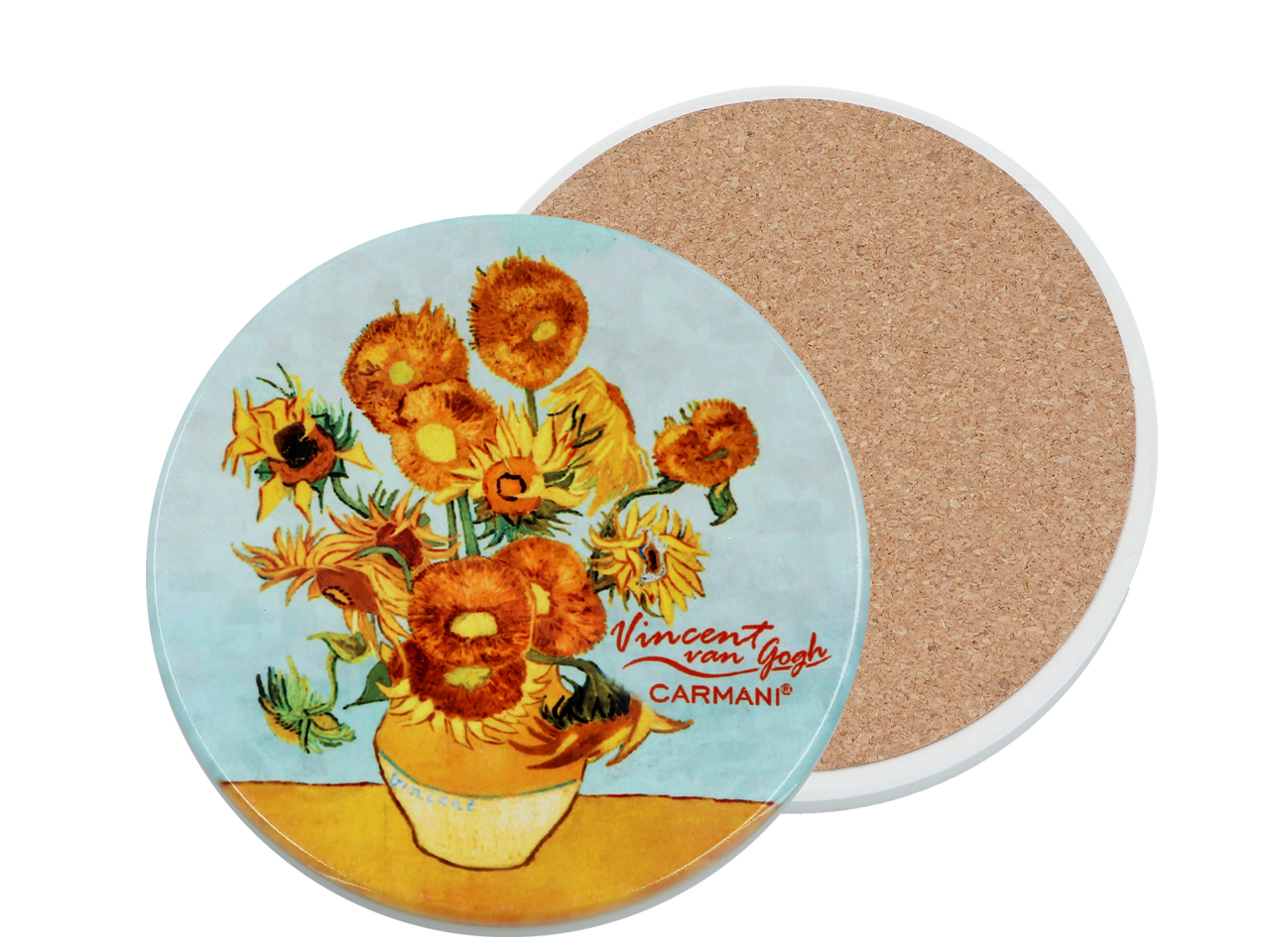 Podkładka ceramiczna, okrągła - V. van Gogh, Słoneczniki w wazonie (CARMANI)