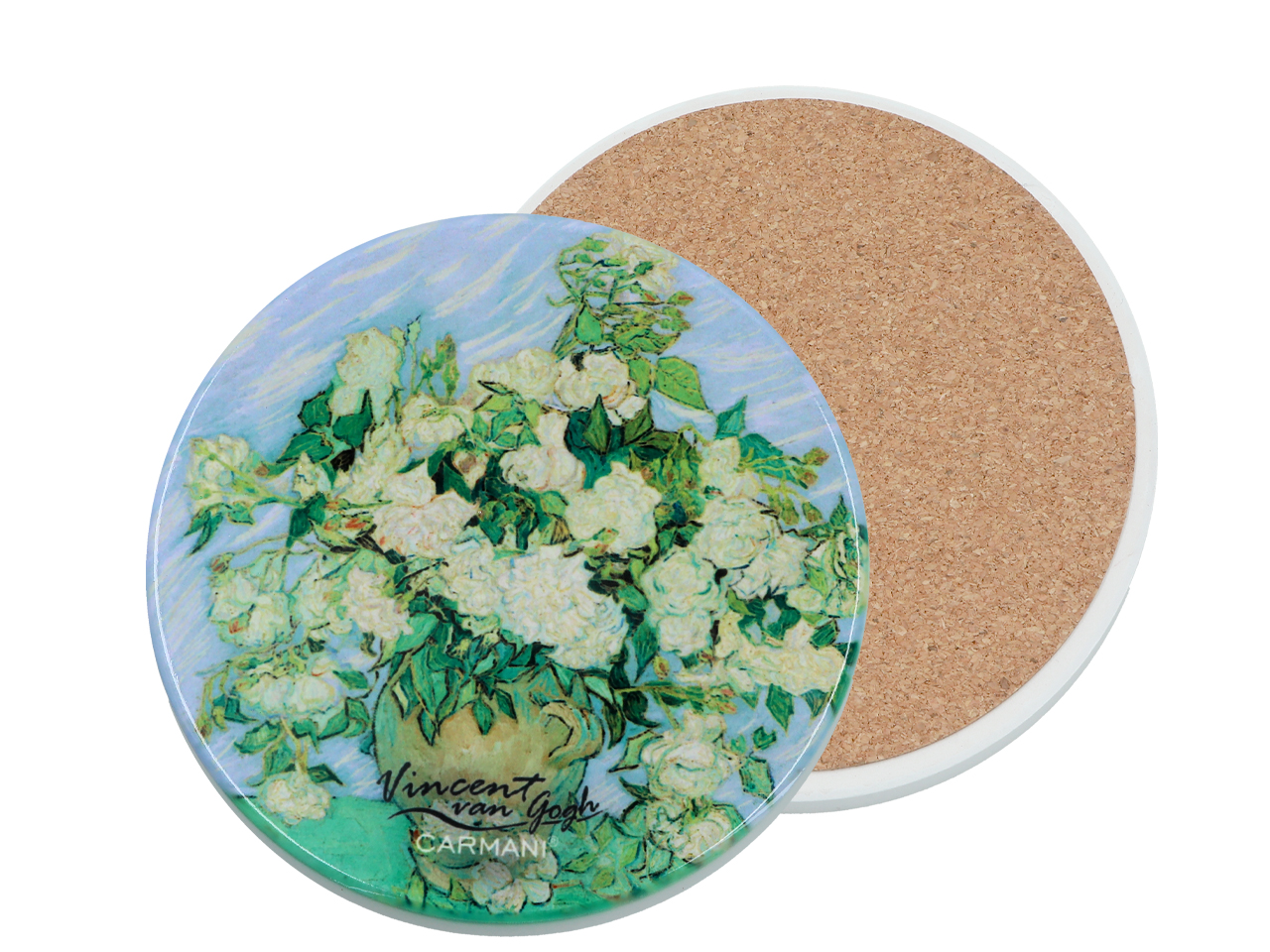 Podkładka ceramiczna, okrągła - V. van Gogh, Róże w wazonie (CARMANI)