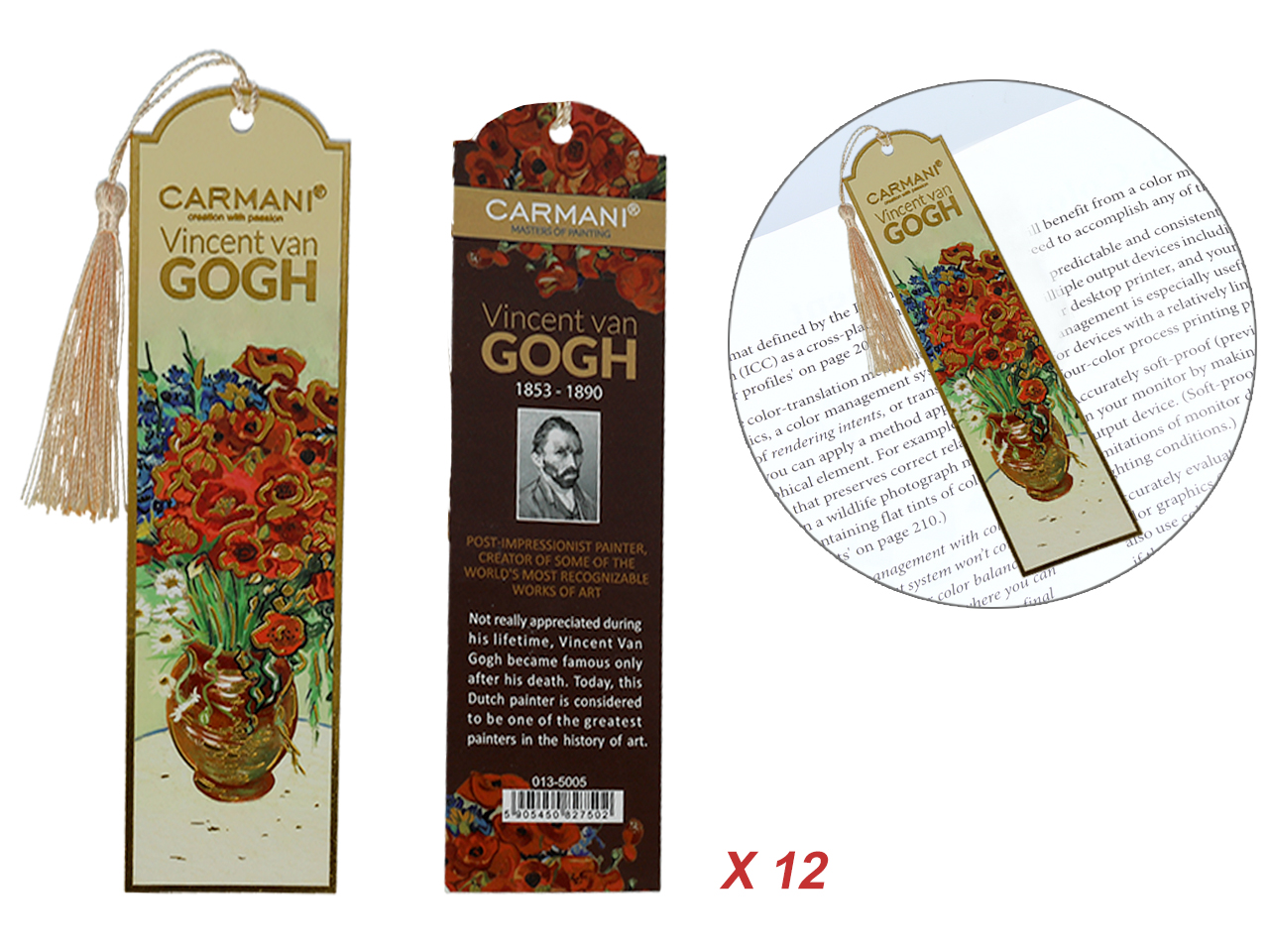 Kpl. 12 zakładek do książki - V. van Gogh, Maki w wazonie (CARMANI)