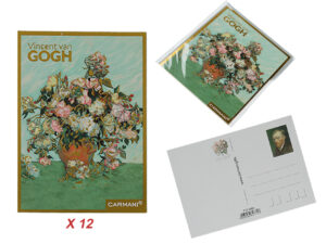 Kpl. 12 pocztówek - V. van Gogh, Róże w wazonie (CARMANI)
