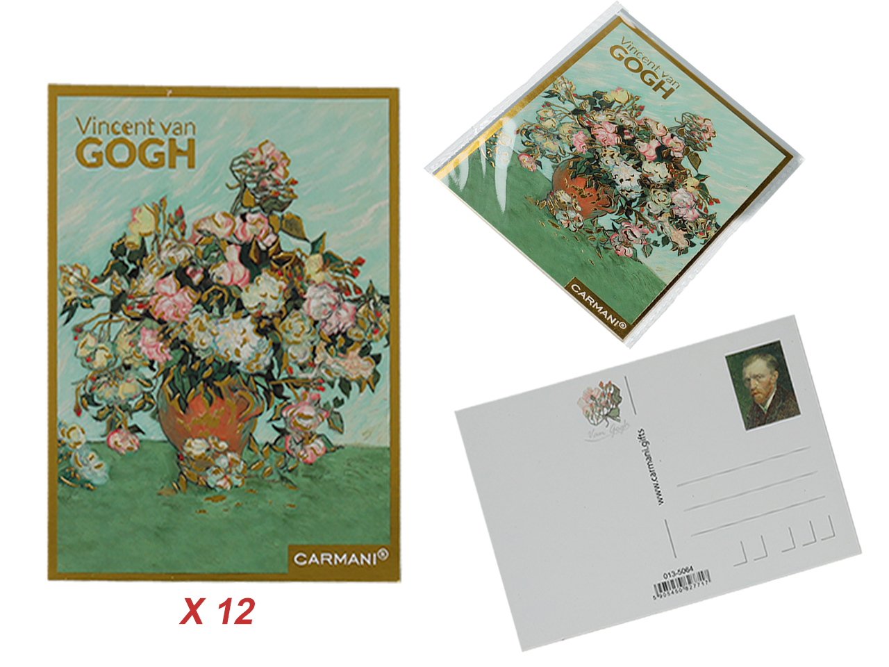 Kpl. 12 pocztówek - V. van Gogh, Róże w wazonie (CARMANI)