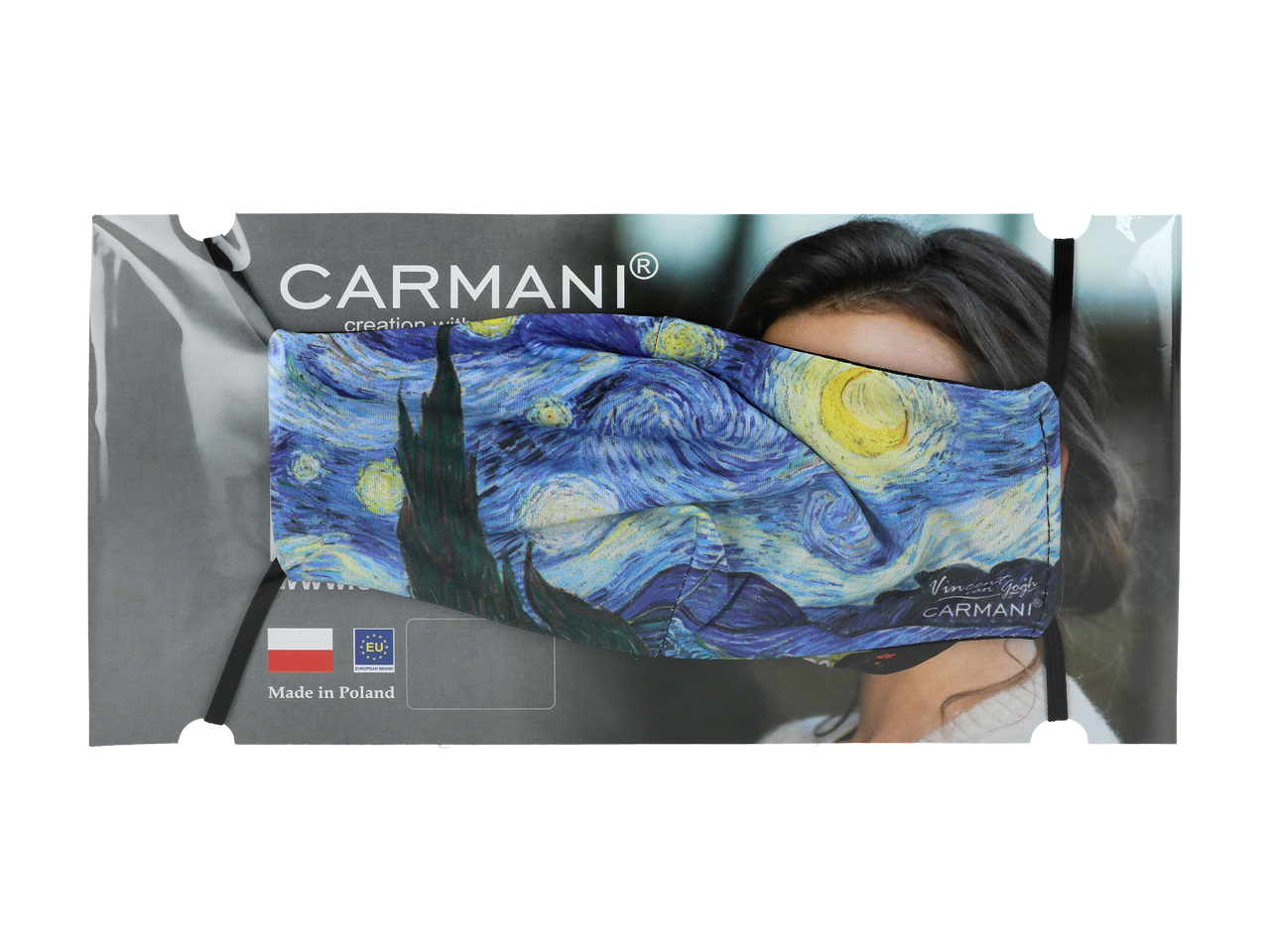 Maseczka ochronna - V. van Gogh, Gwiaździsta Noc (czarna gumka) (CARMANI) - obrazek 5