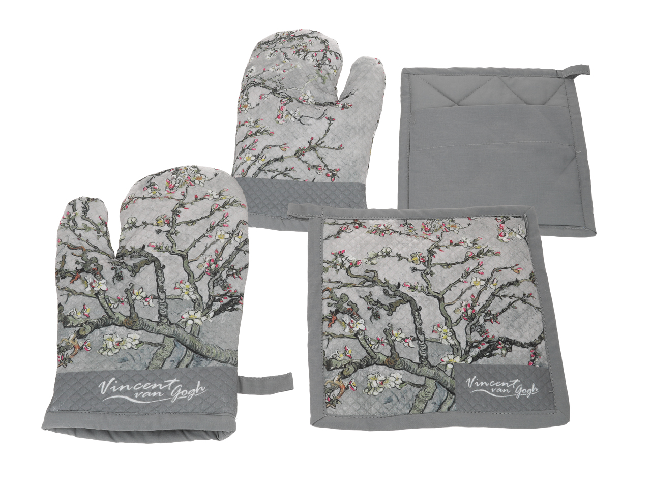 Kpl. Łapka i rękawica kuchenna - V. van Gogh, Kwitnący Migdałowiec (srebrny) (CARMANI) - obrazek 2