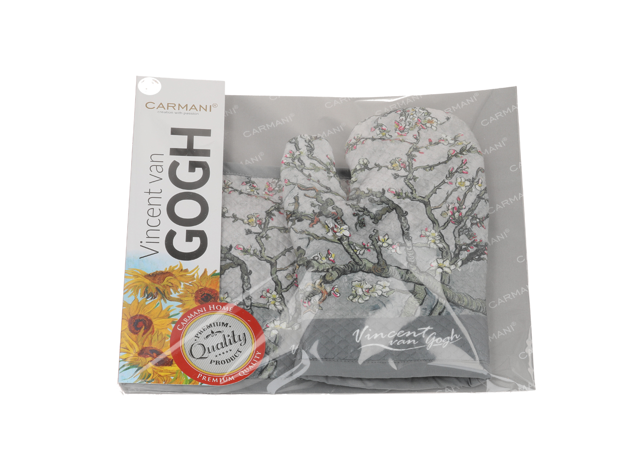 Kpl. Łapka i rękawica kuchenna - V. van Gogh, Kwitnący Migdałowiec (srebrny) (CARMANI) - obrazek 3