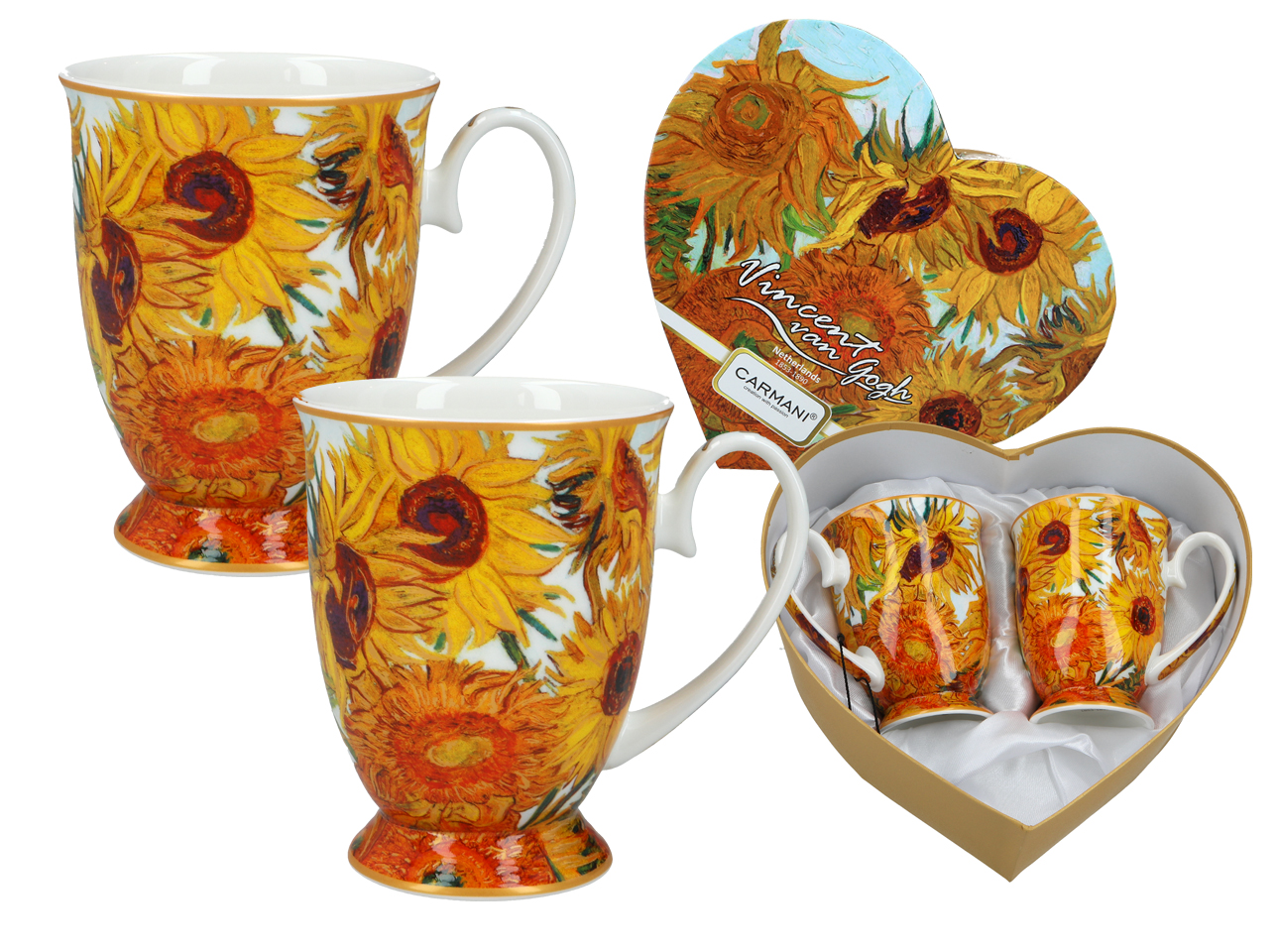 Kpl. 2 kubków w sercu - V. van Gogh, Słoneczniki (CARMANI)
