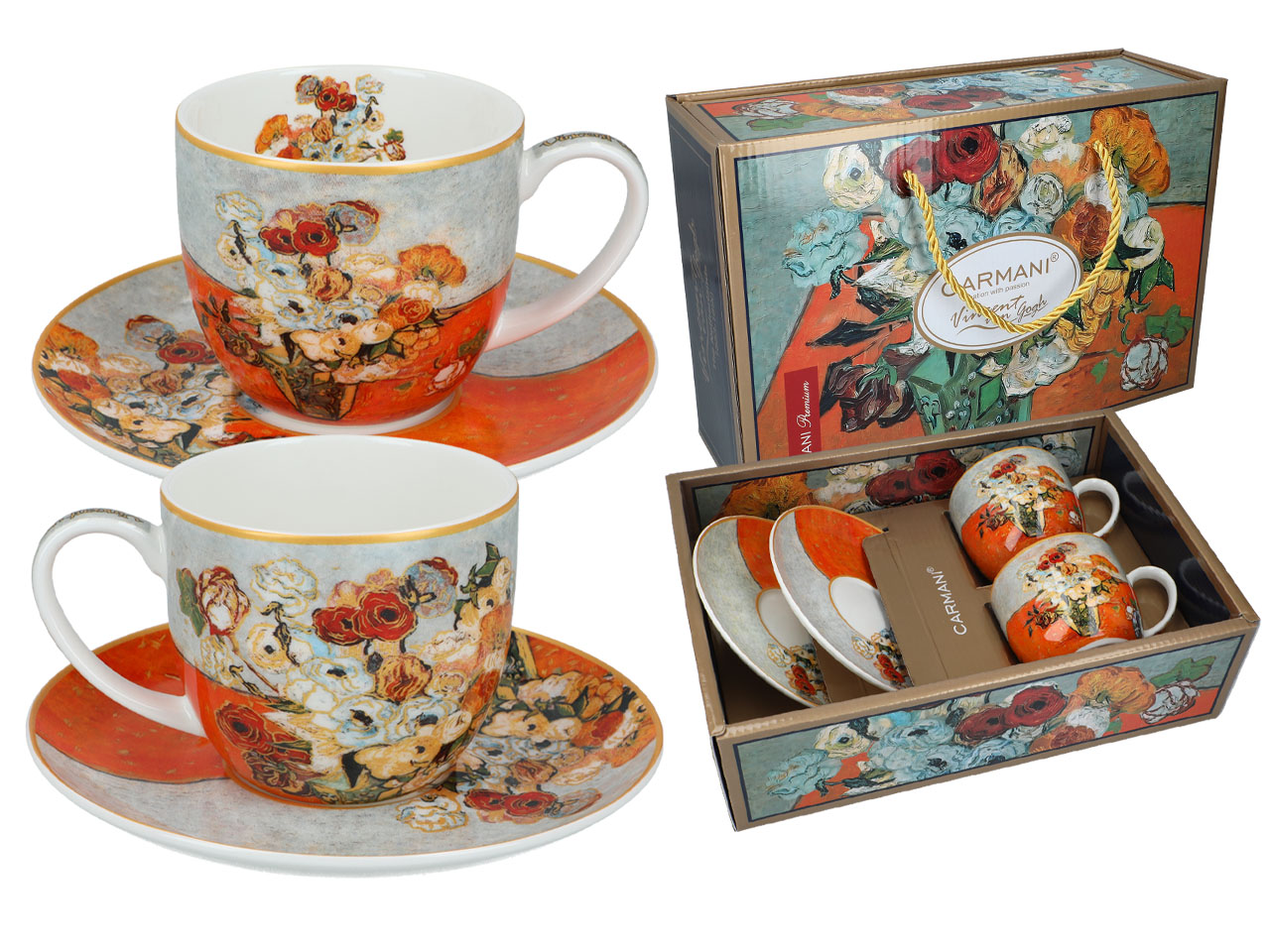 Kpl. 2 filiżanek ze spodkami - V. van Gogh, Róże i zawilce (CARMANI)