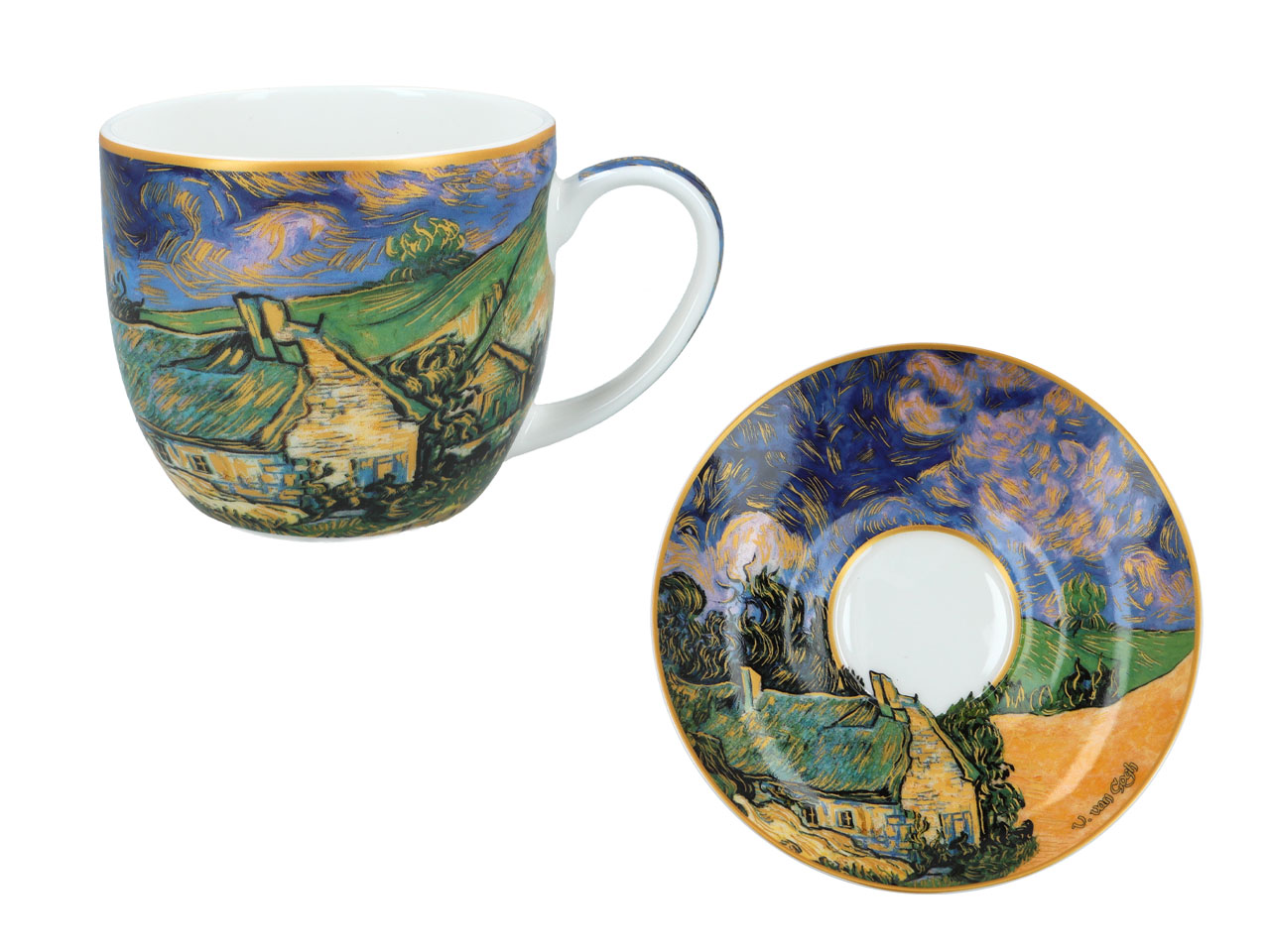 Kpl. 2 filiżanek ze spodkami - V. van Gogh, Chaty kryte strzechą (CARMANI) - obrazek 2